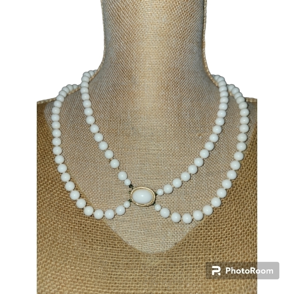 Vintage Faux Double Strand Beaded Necklace